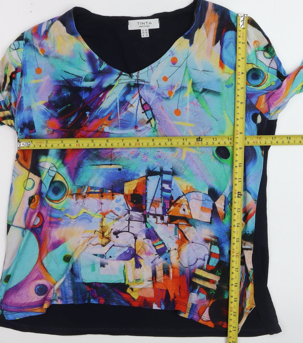 Tinta Womens Multicoloured Viscose Art Print Long Sleeve Blouse Size 12