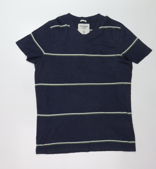 Abercrombie & Fitch Men's Navy Striped V-Neck T-Shirt XXL Classic Fit