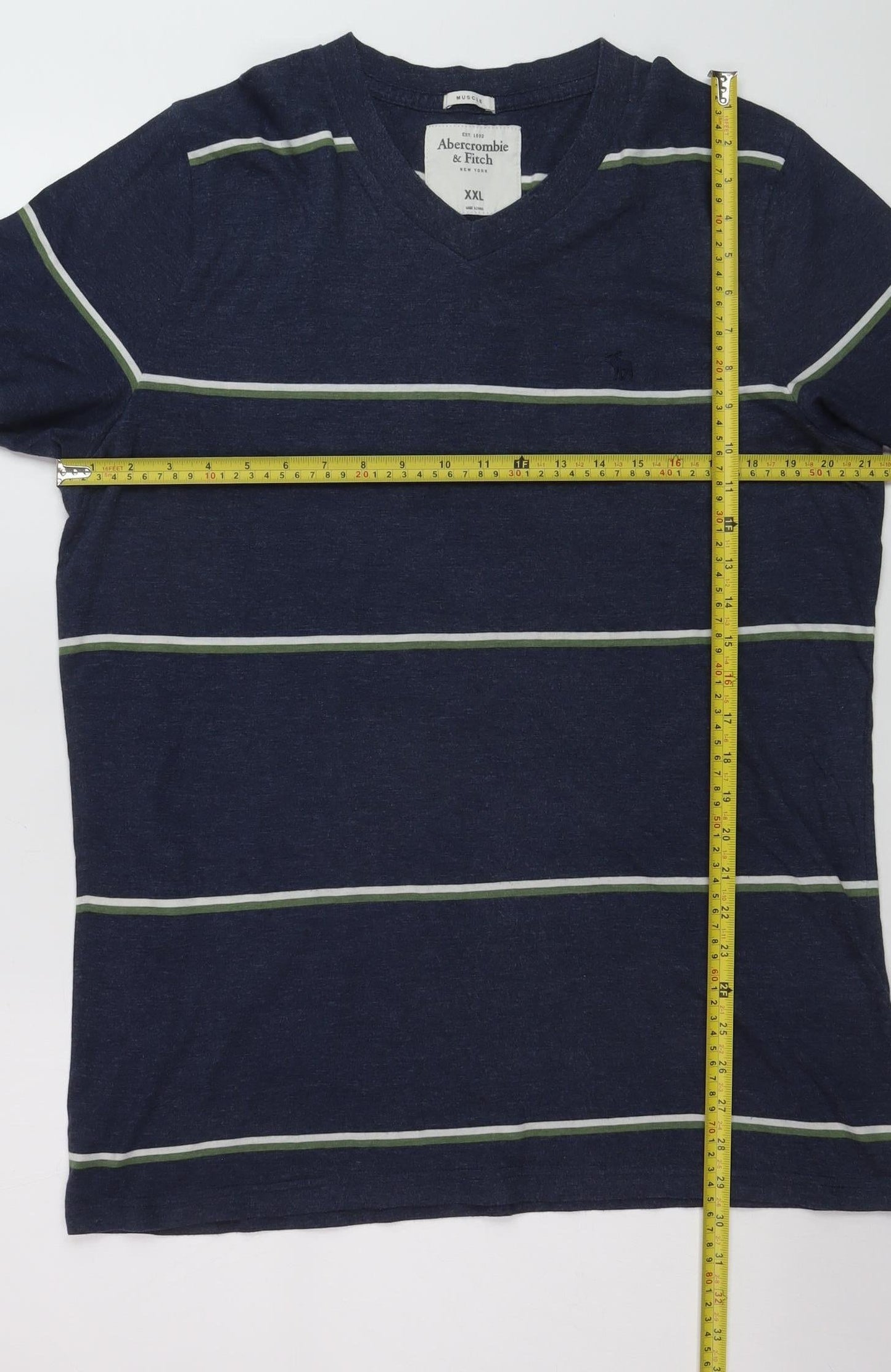 Abercrombie & Fitch Men's Navy Striped V-Neck T-Shirt XXL Classic Fit