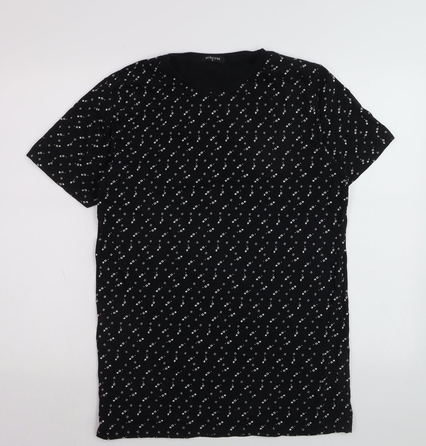 Skinzone Men's Black Geometric Print XL Cotton Crew Neck T-Shirt