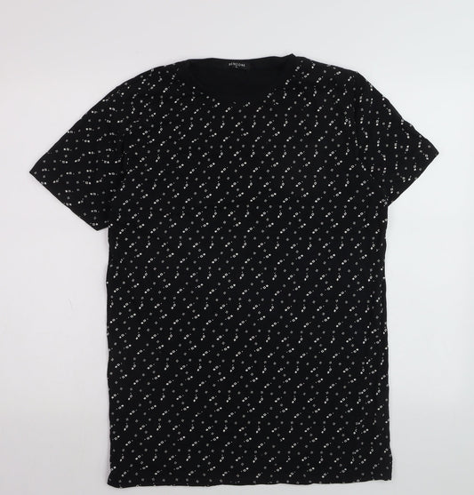 Skinzone Men's Black Geometric Print XL Cotton Crew Neck T-Shirt