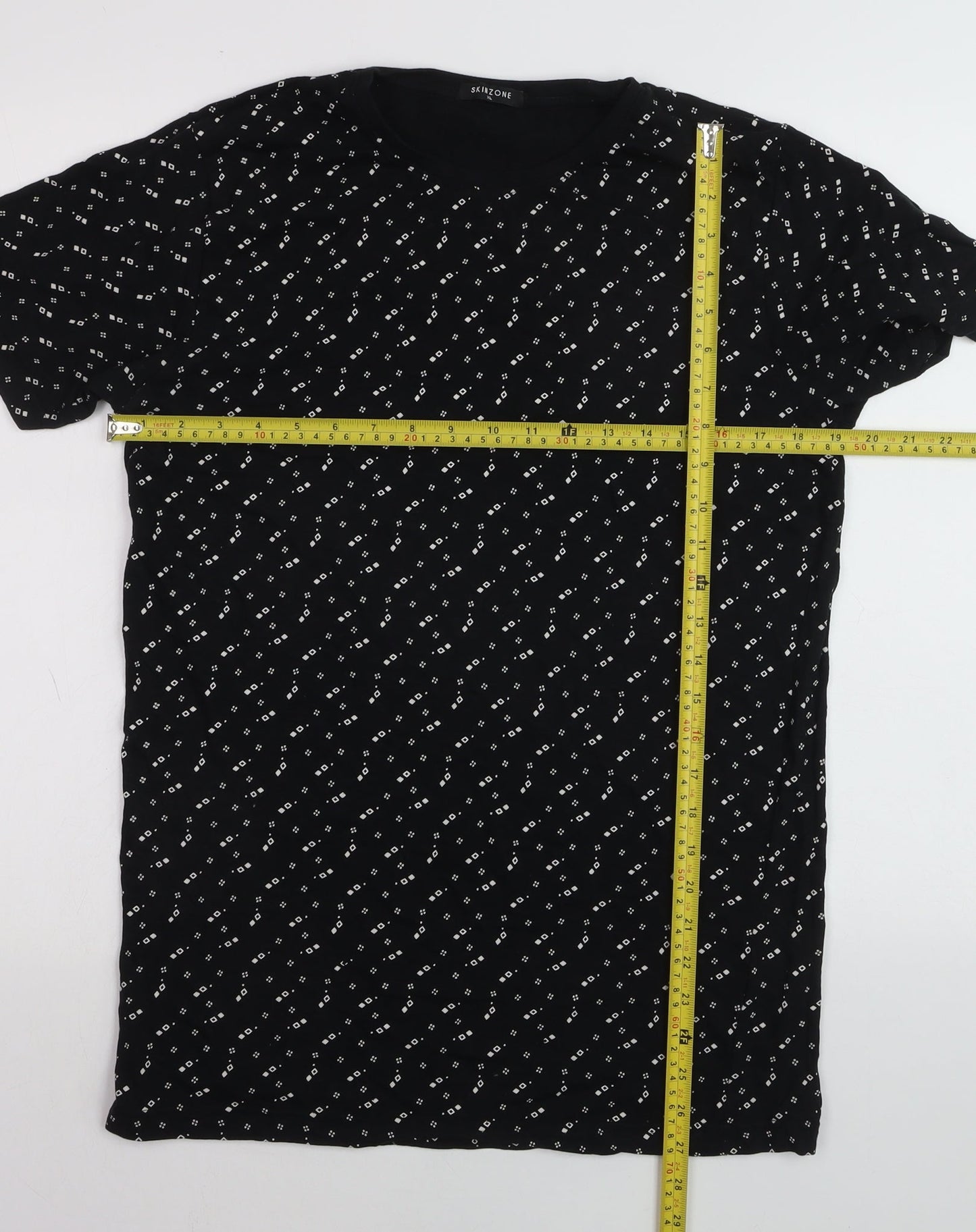 Skinzone Men's Black Geometric Print XL Cotton Crew Neck T-Shirt