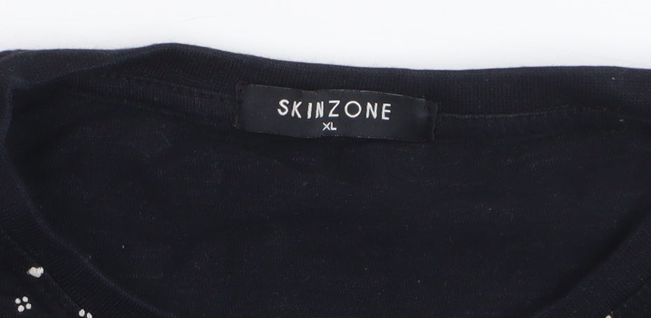 Skinzone Men's Black Geometric Print XL Cotton Crew Neck T-Shirt