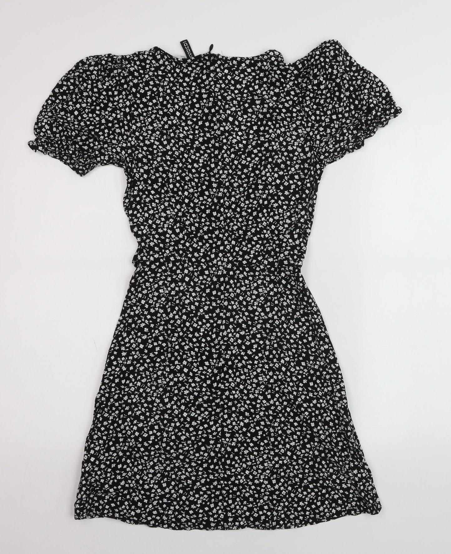 DIVIDED Women’s Black Floral Short A-Line Puff Sleeve Dress Size 4