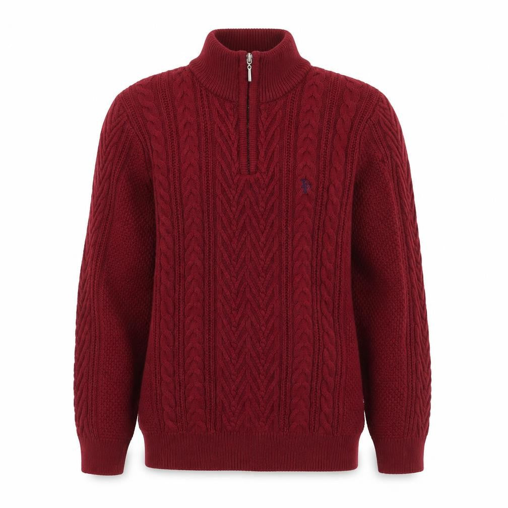 Tom Penn Mens Red 1/2 Zip Cable Knit Jumper M