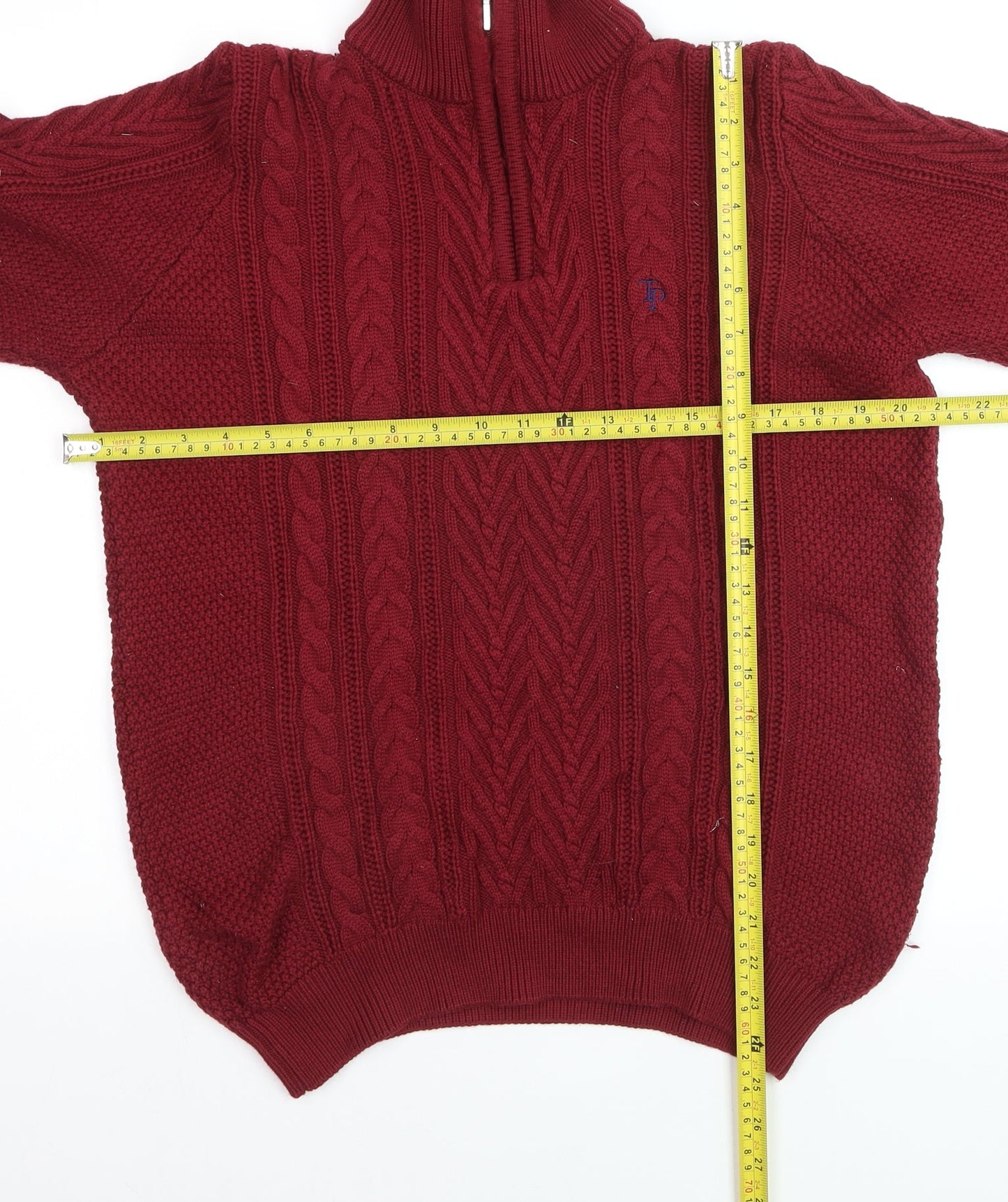 Tom Penn Mens Red 1/2 Zip Cable Knit Jumper M
