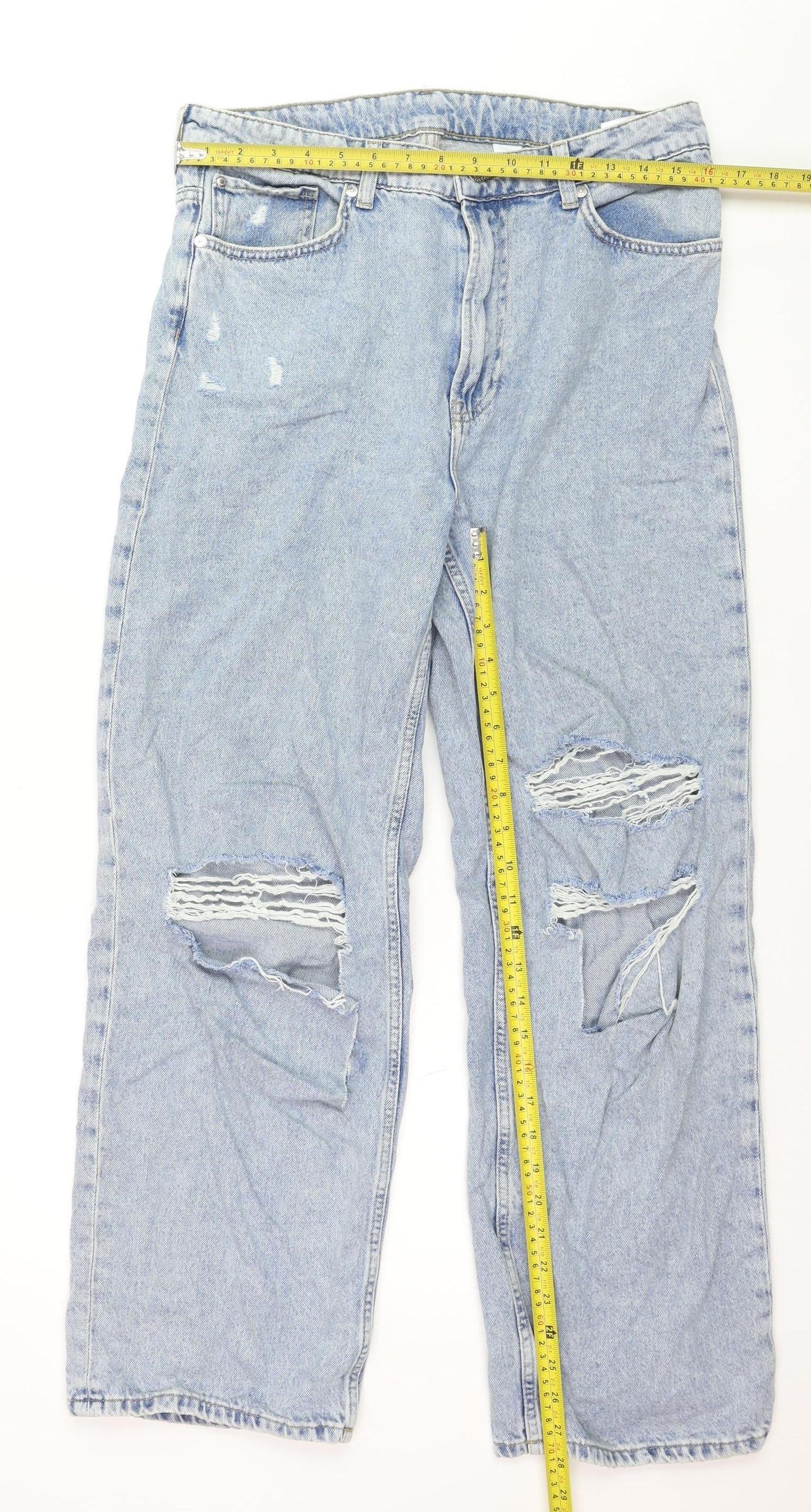 Ardene Women’s Blue Distressed Loose Straight High Waist Jeans Size 16