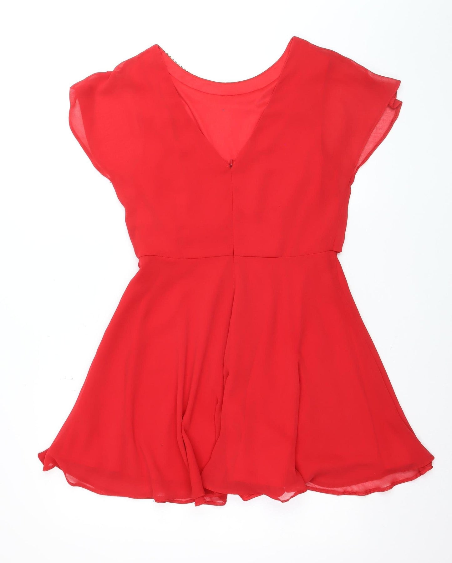 River Island Women Red Beaded Skater Dress Size 12 Party Short Sleeve