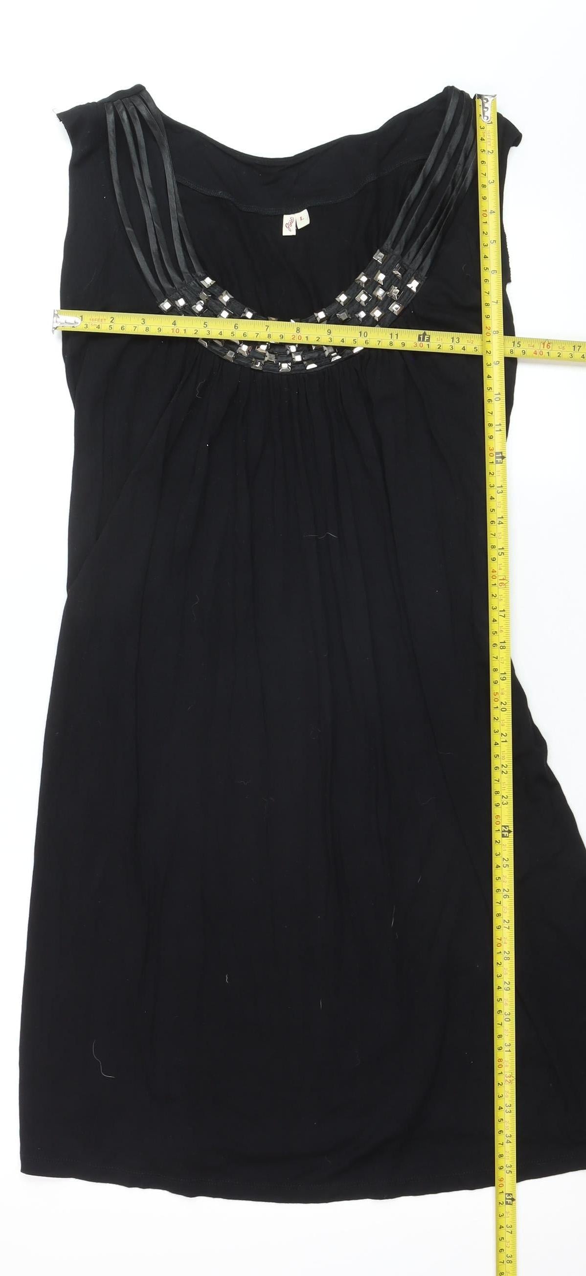 Joie Women’s Black Beaded Scoop Neck Sleeveless Shift Dress L