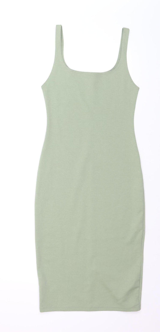 Zara Women Green Bodycon Jersey Sleeveless Dress Size 8