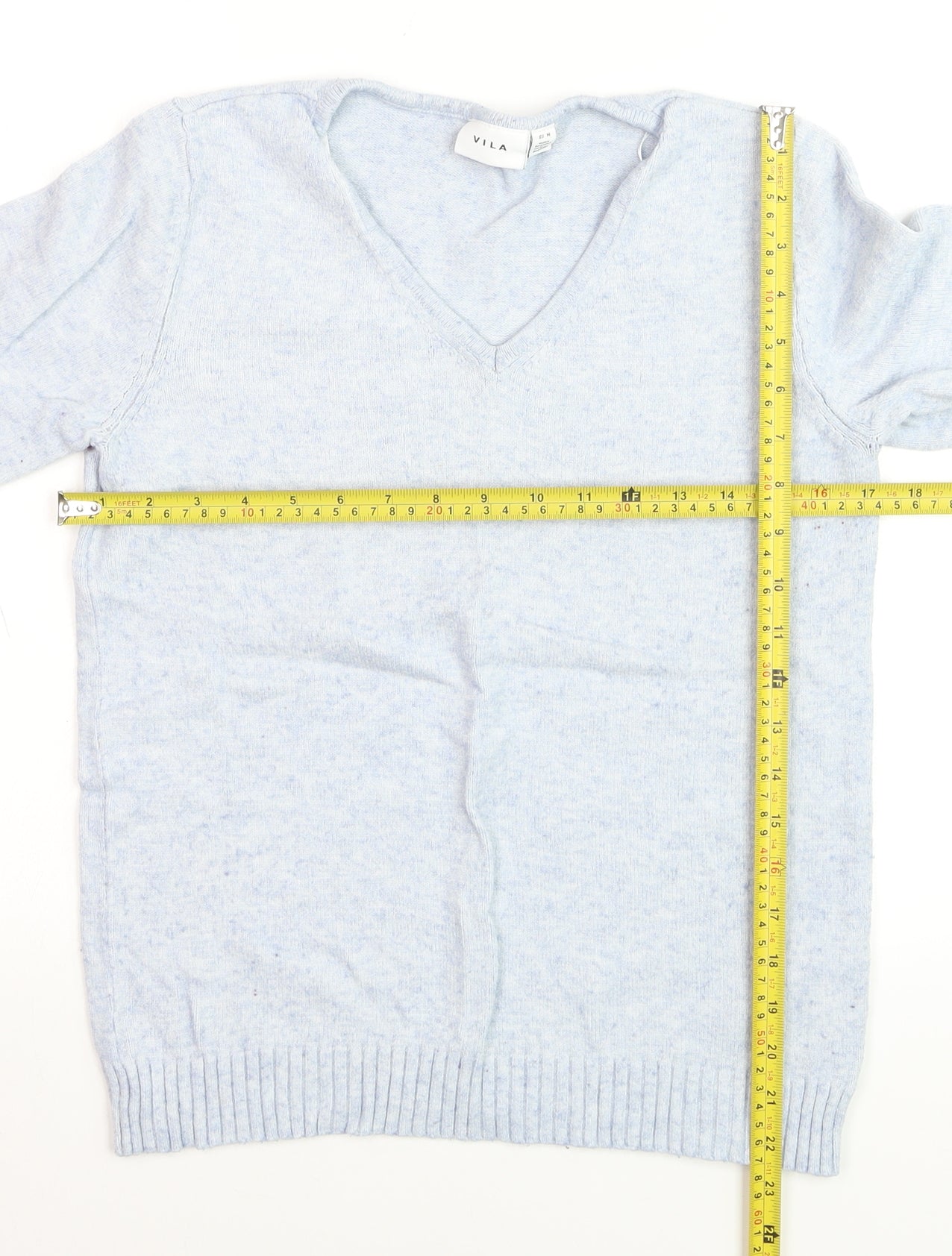 Vila Women Blue V-Neck Long Sleeve Knit Jumper Size 12