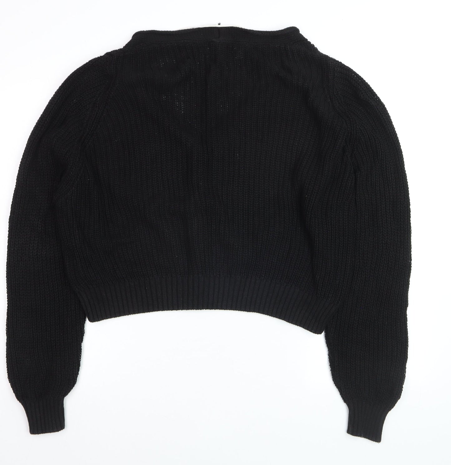 Stradivarius Women Black Cotton Knit Button Cardigan Size S