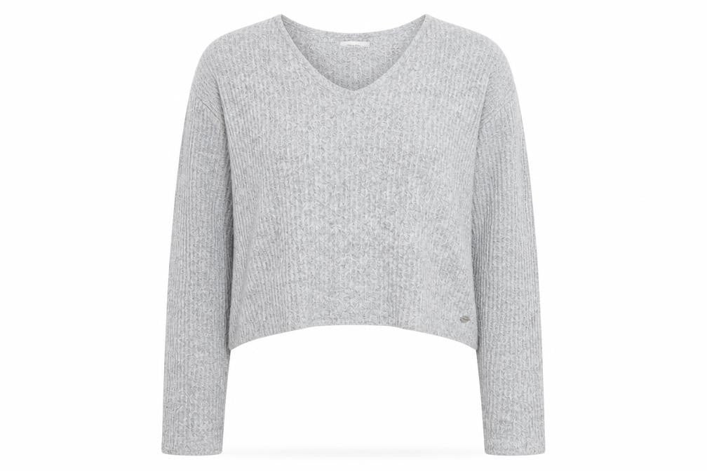PULL&BEAR Womens Grey Waffle-Knit V-Neck Jumper Size 12