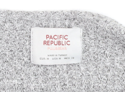 Pull&Bear Womens Grey Waffle-Knit V-Neck Jumper Size 12