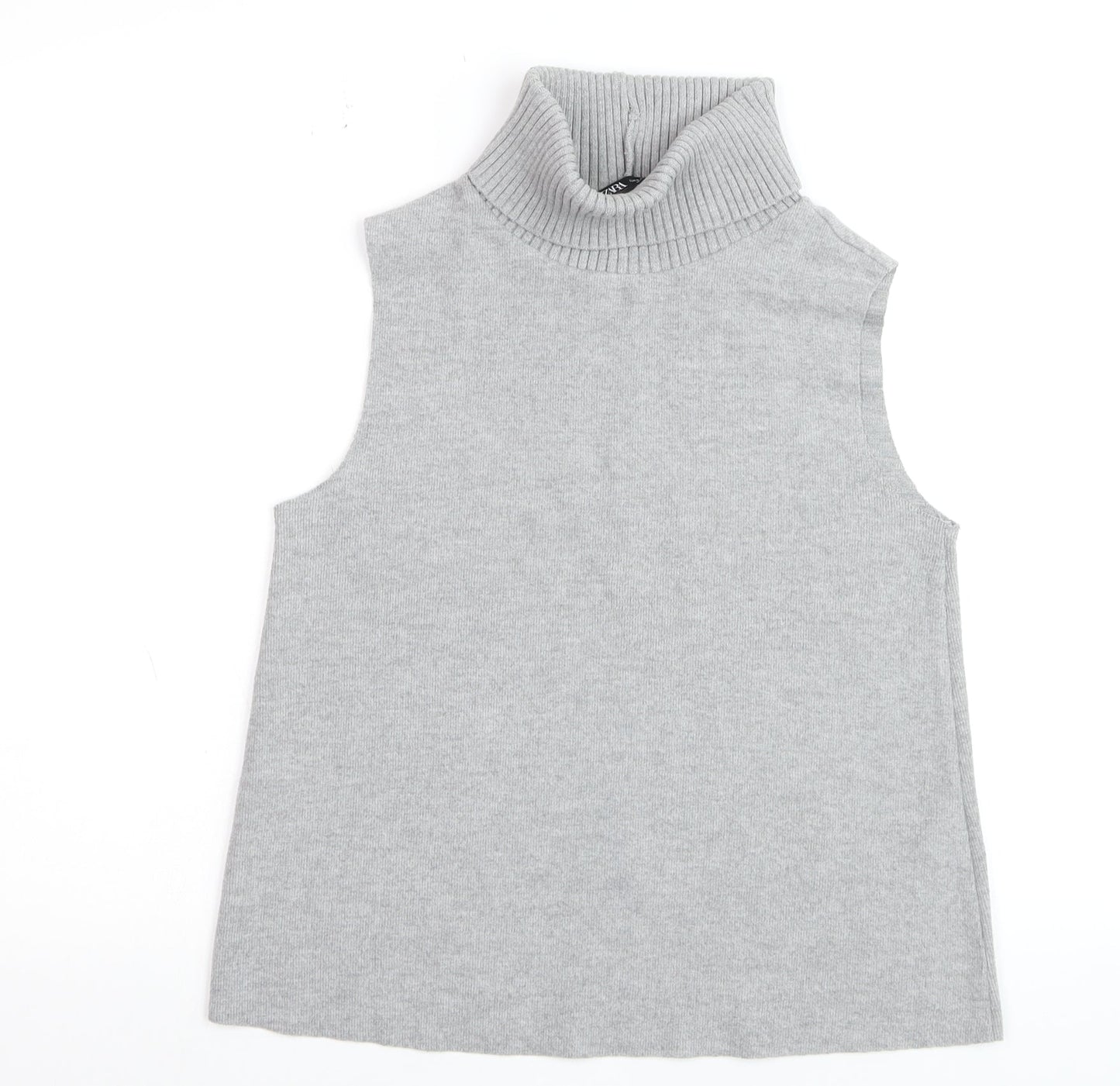 Zara Women Grey Roll Neck Sleeveless Vest Jumper Size S