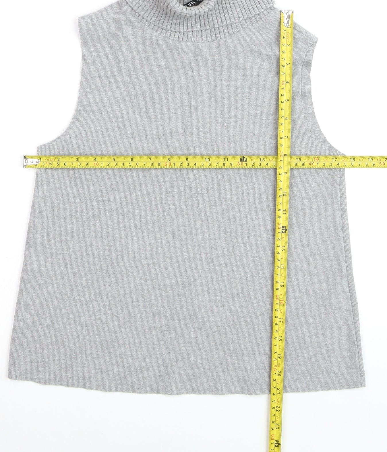 Zara Women Grey Roll Neck Sleeveless Vest Jumper Size S