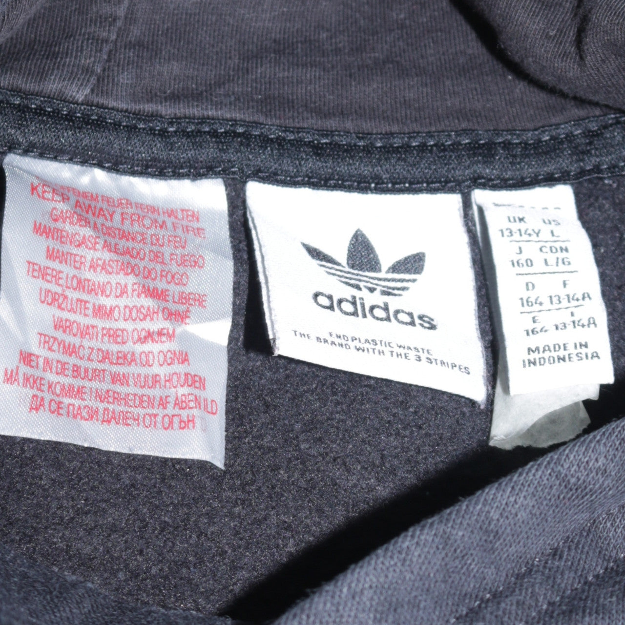 Adidas Boys Black Pullover Hoodie Size 13-14 Years Logo Cotton Blend