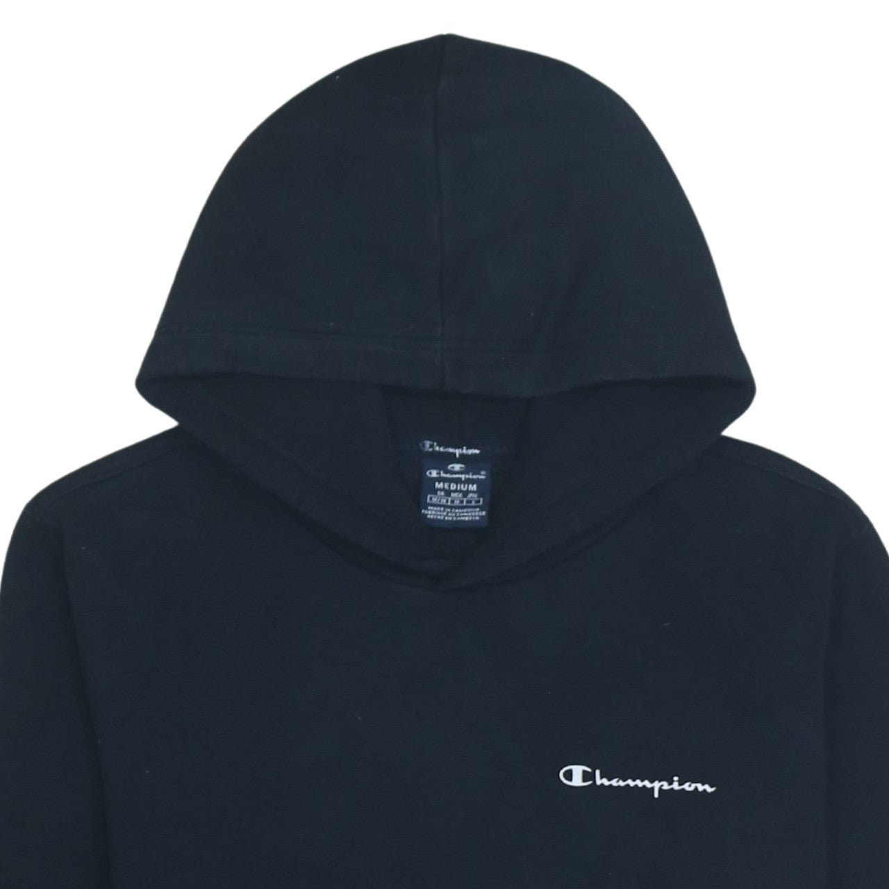 Champion Men's Black Pullover Hoodie Medium Logo Fleece Sweatshirt