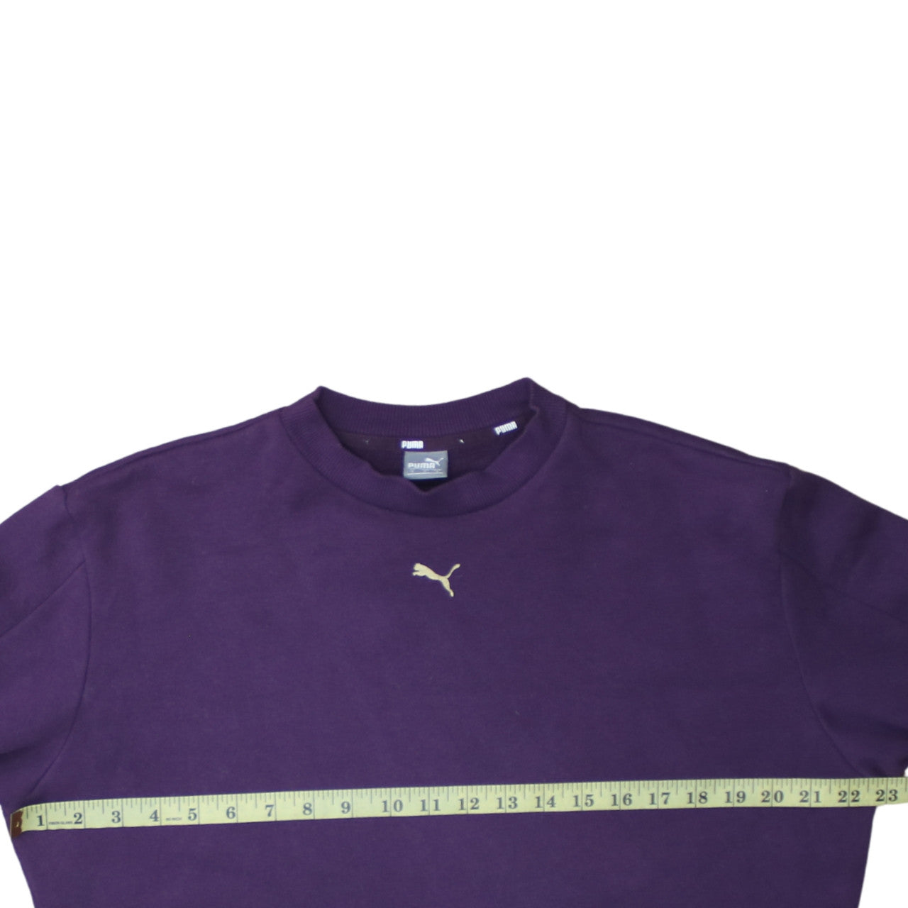 Puma Womens Purple Gold Logo Sweatshirt Size S Crew Neck Glitter Trim