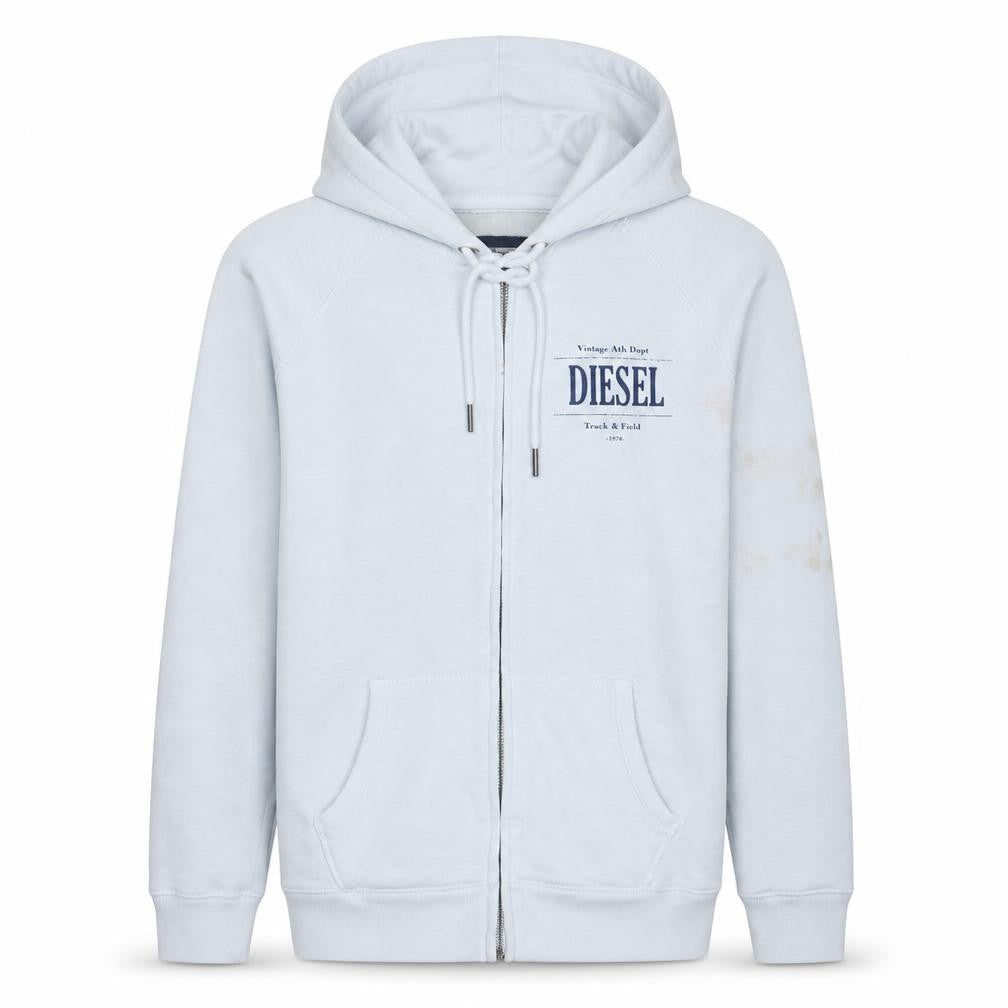 Diesel Mens White Full Zip Hoodie Small Vintage Track & Field Style