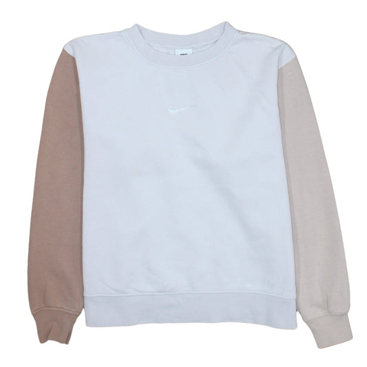 Nike Women’s Beige & White Colourblock Loose Fit Sweatshirt Size S