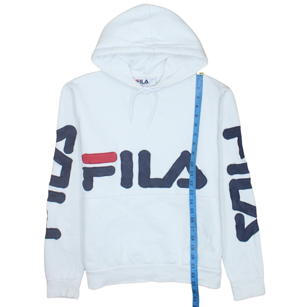 FILA Men's White Pullover Hoodie Small Logo Graphic Print Sweatshirt