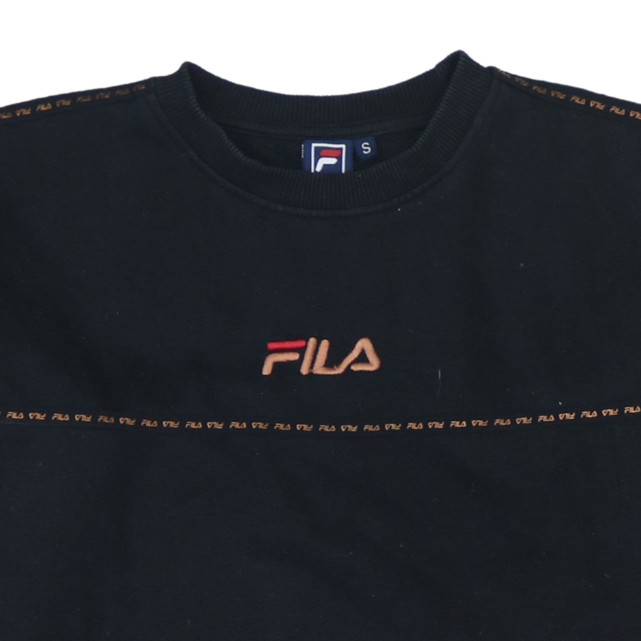 FILA Men's Black Small Pullover Sweatshirt Crew Neck Logo Embroidered
