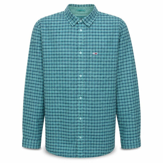 Tommy Jeans Men's Blue Check Long Sleeve Regular Fit Cotton Shirt L