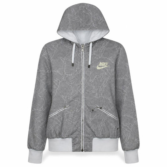 Nike Women's Grey Full Zip Hoodie Small - Logo Print Drawstring Hooded Sweatshirt