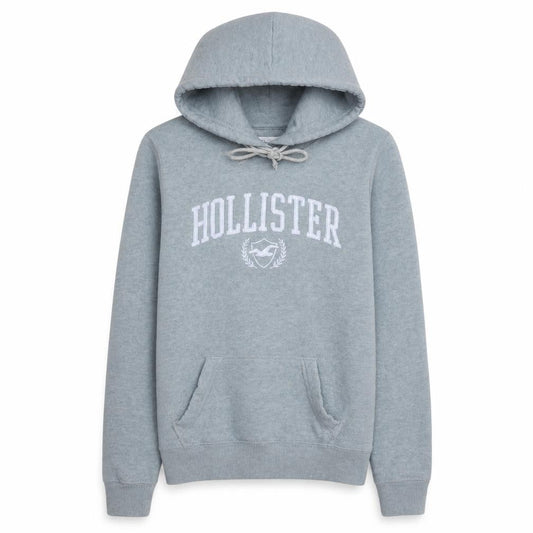 Hollister Unisex Grey XS Pullover Hoodie with Logo Print