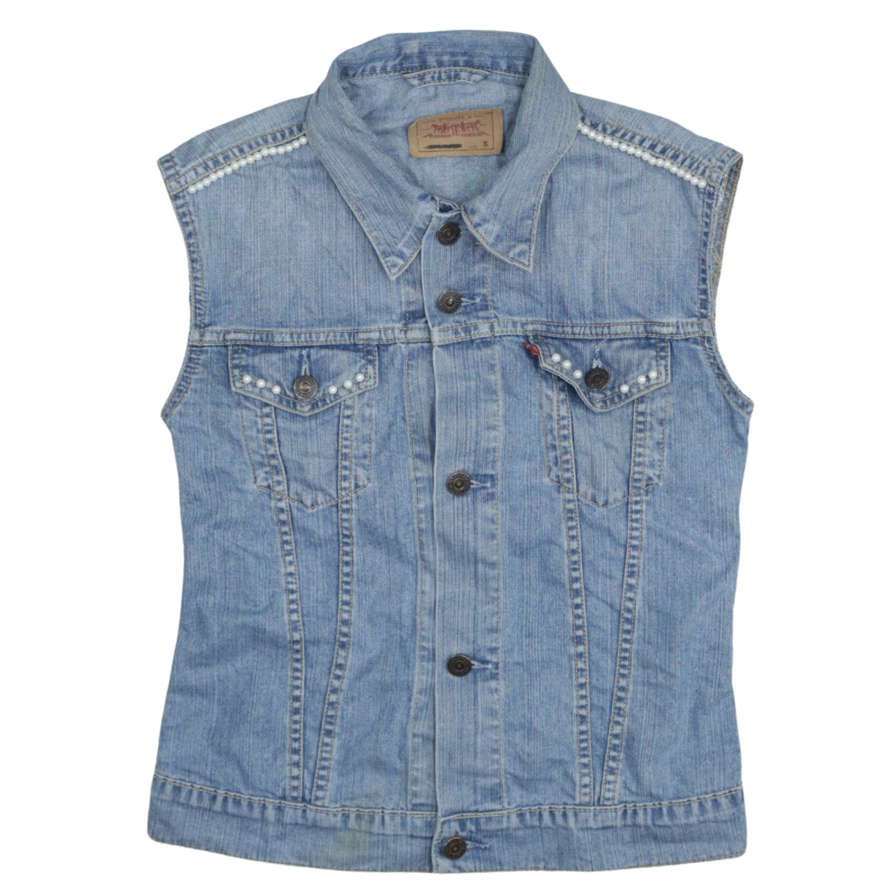 Levi Strauss & Co Blue Denim Sleeveless Waistcoat Men's S Vintage Style