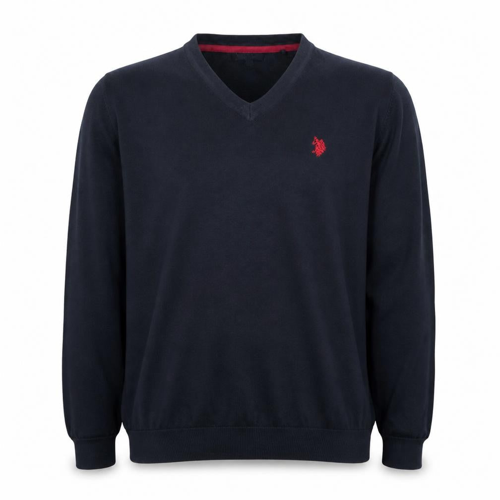 U.S. Polo Assn. Men's Blue V-Neck Cotton Blend Jumper Size M