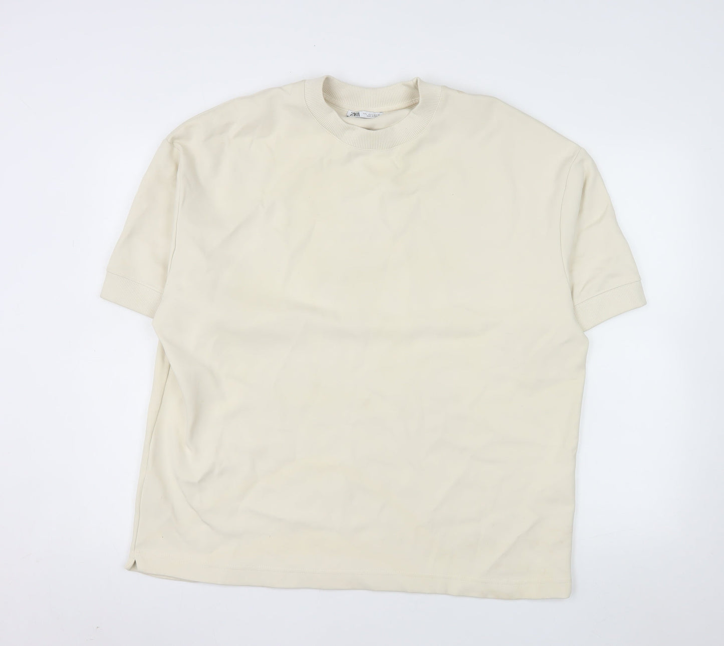 Zara Women Beige Short Sleeve Pullover Sweatshirt Size 14