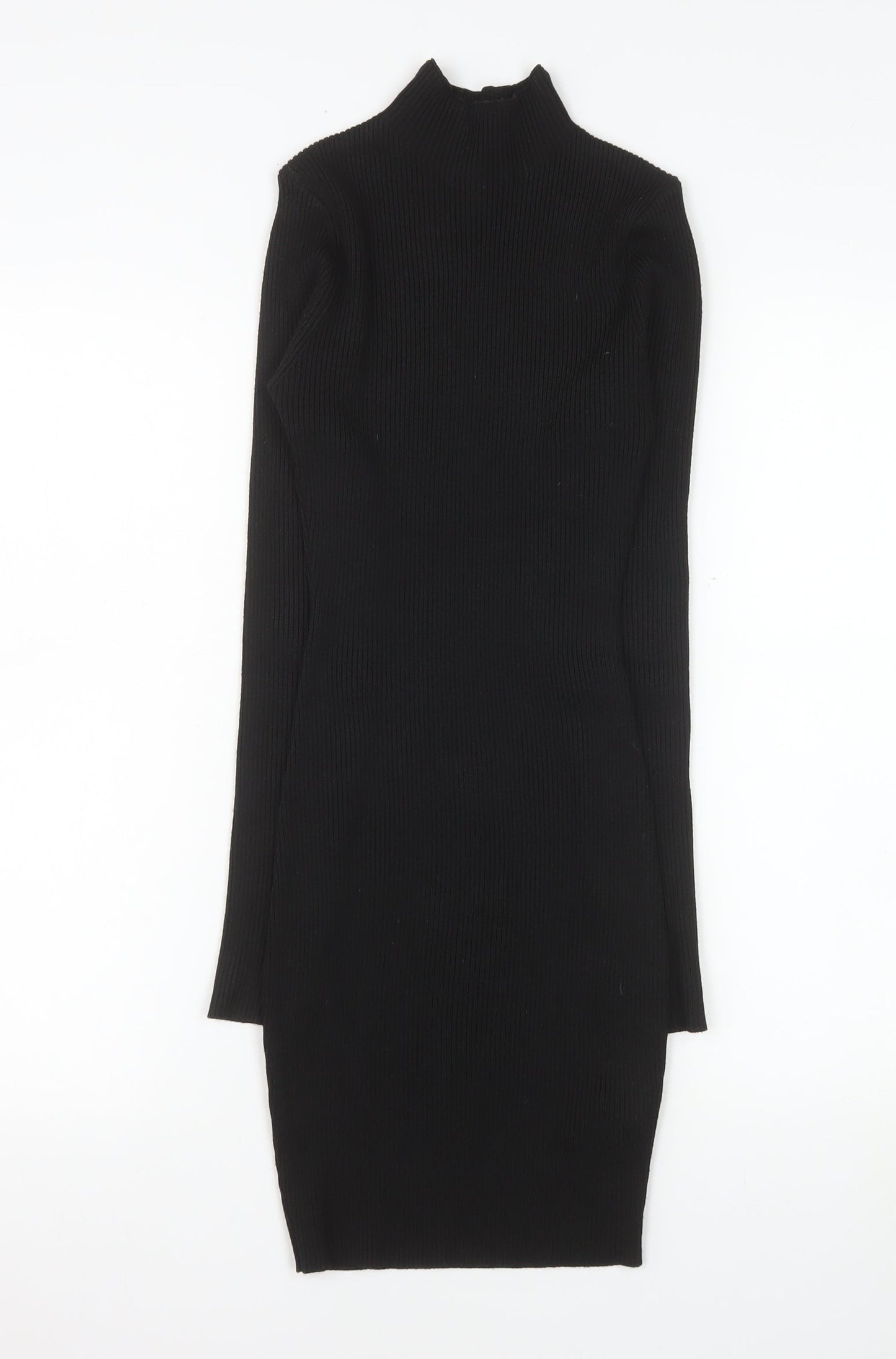 Missguided Women Black Bodycon High Neck Long Sleeve Knit Dress Size 6