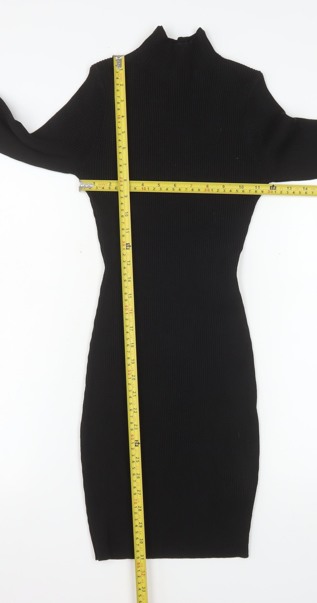 Missguided Women Black Bodycon High Neck Long Sleeve Knit Dress Size 6