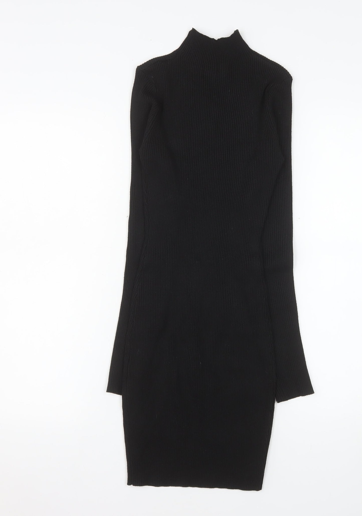 Missguided Women Black Bodycon High Neck Long Sleeve Knit Dress Size 6