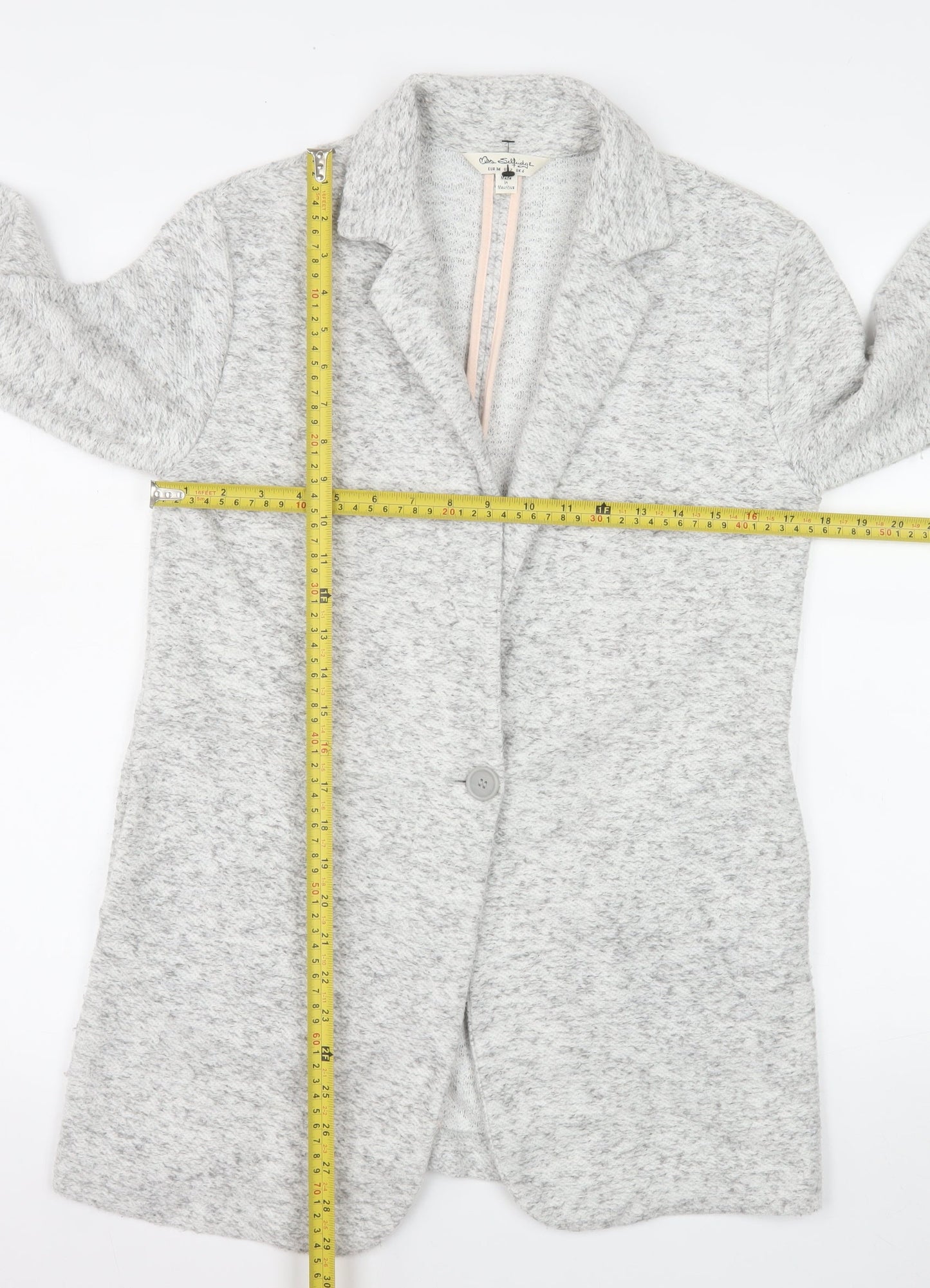 Miss Selfridge Women’s Grey Knit Mid-Length Blazer Jacket Size 6