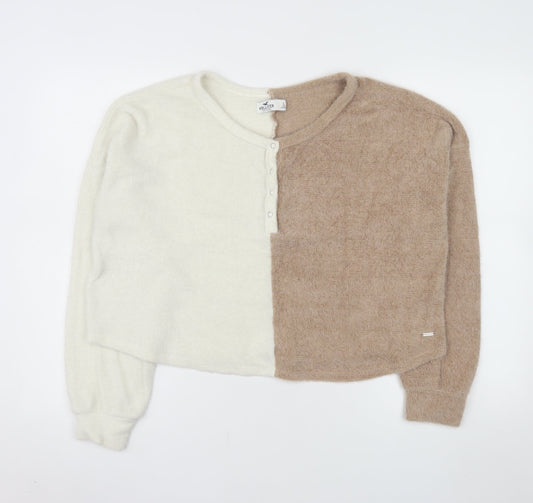 Hollister Womens Beige Ivory Henley Knit Jumper L