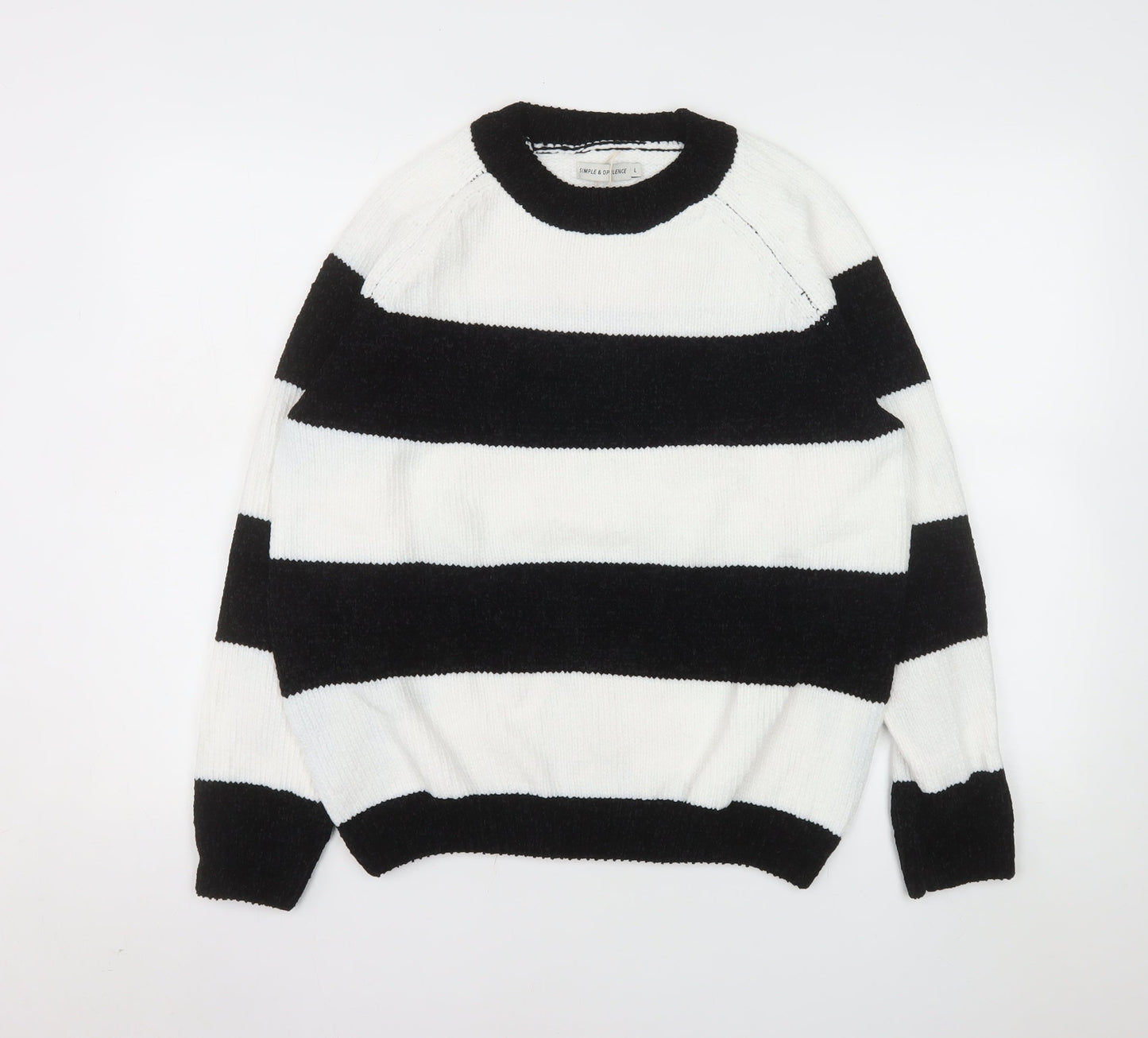 Simple & Opulence Women's Black White Striped Knit Jumper L