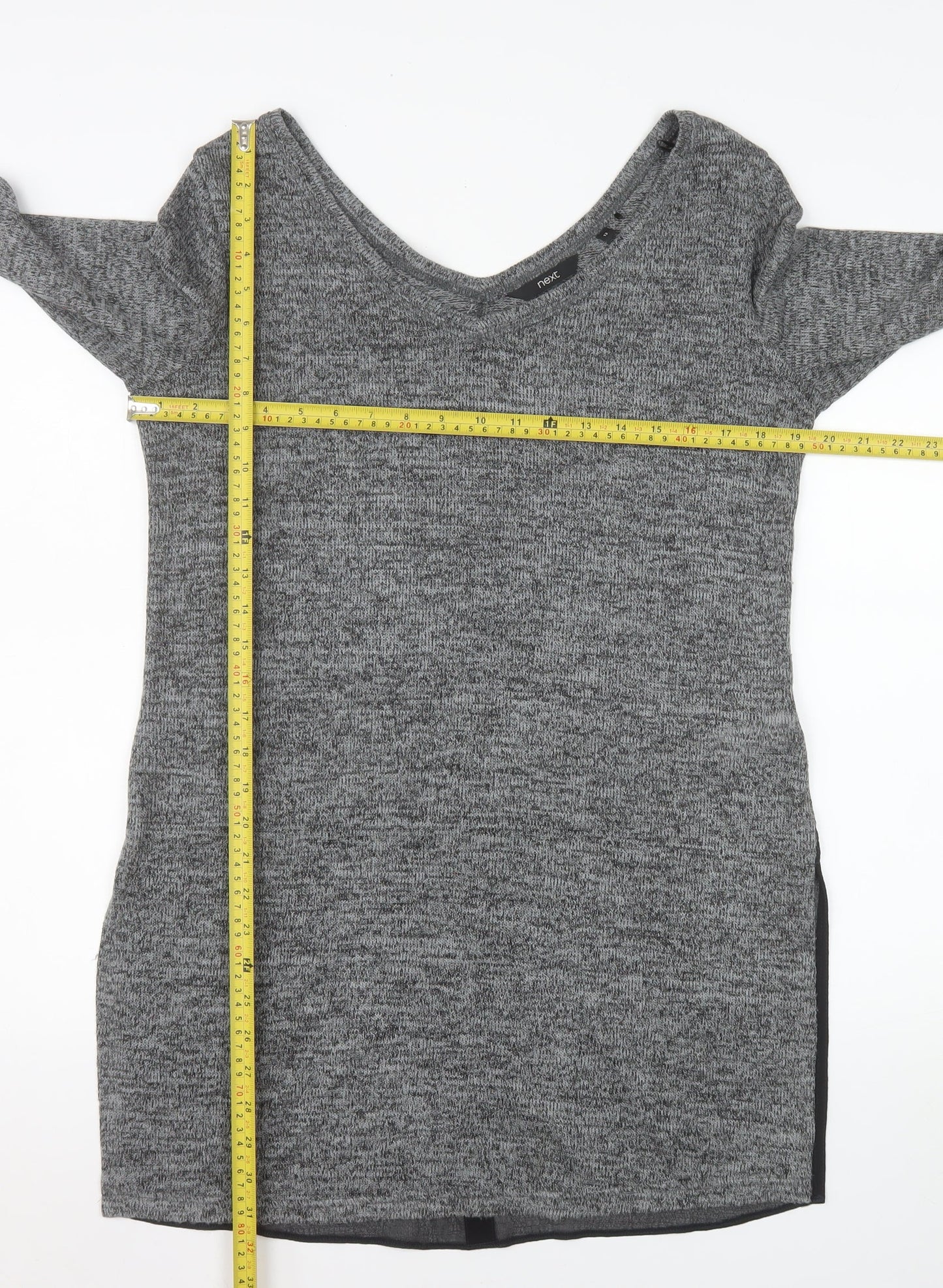Next Women’s Grey V-Neck Long Sleeve Knit Tunic Jumper Size 12