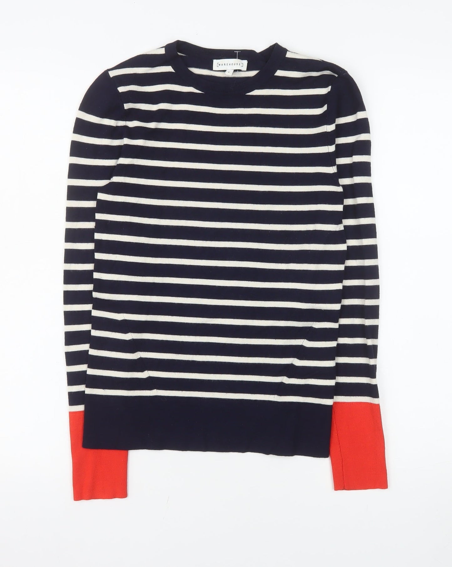 Warehouse Women Blue Striped Crew Neck Jumper Size 8