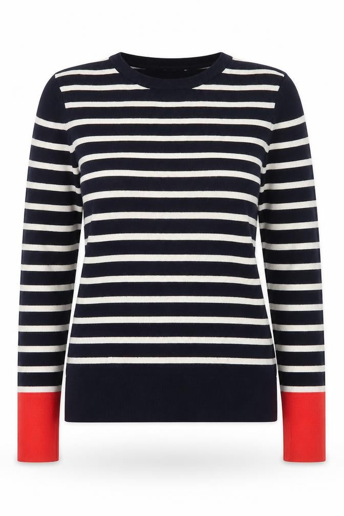 Warehouse Women Blue Striped Crew Neck Jumper Size 8