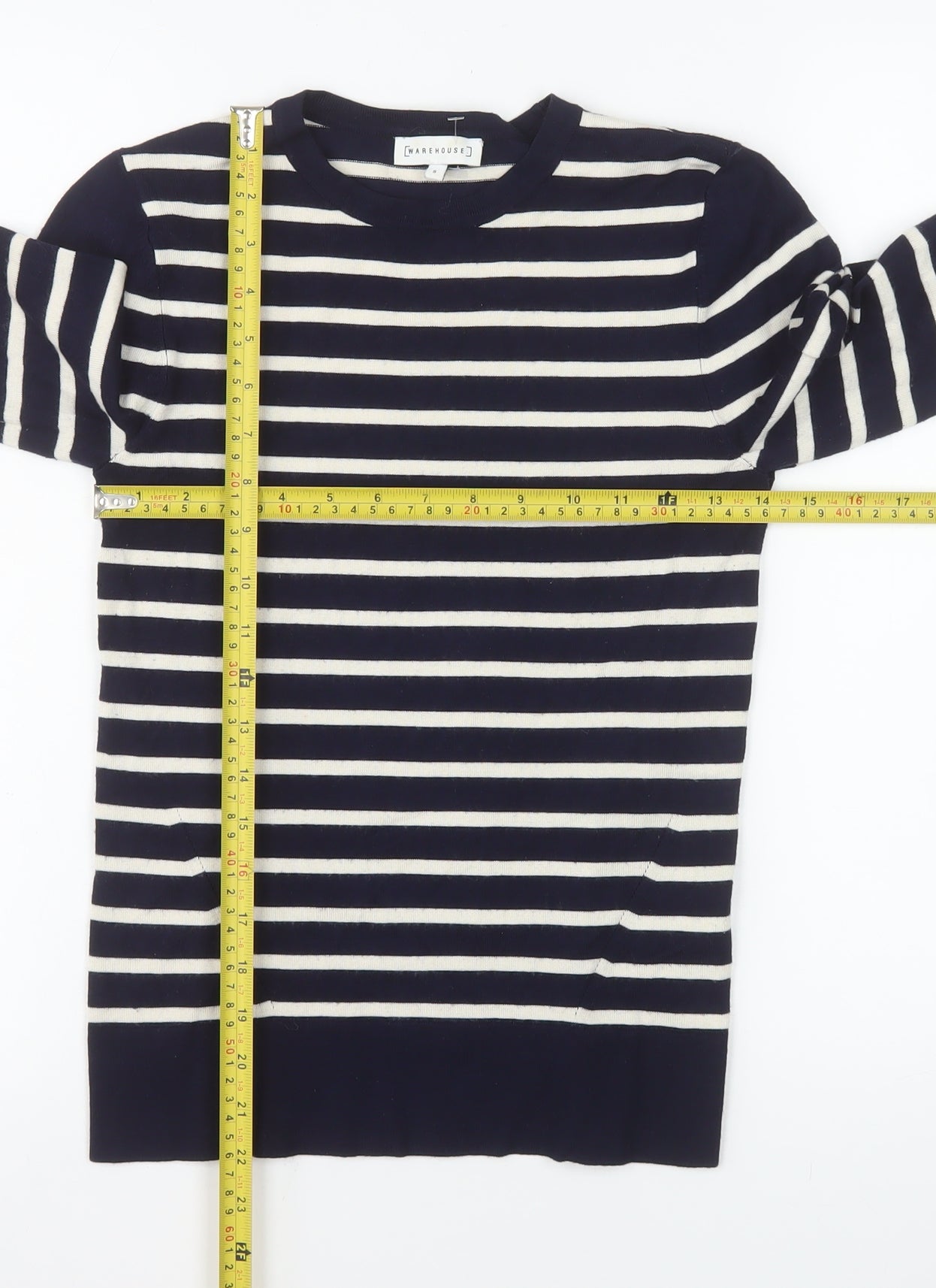Warehouse Women Blue Striped Crew Neck Jumper Size 8