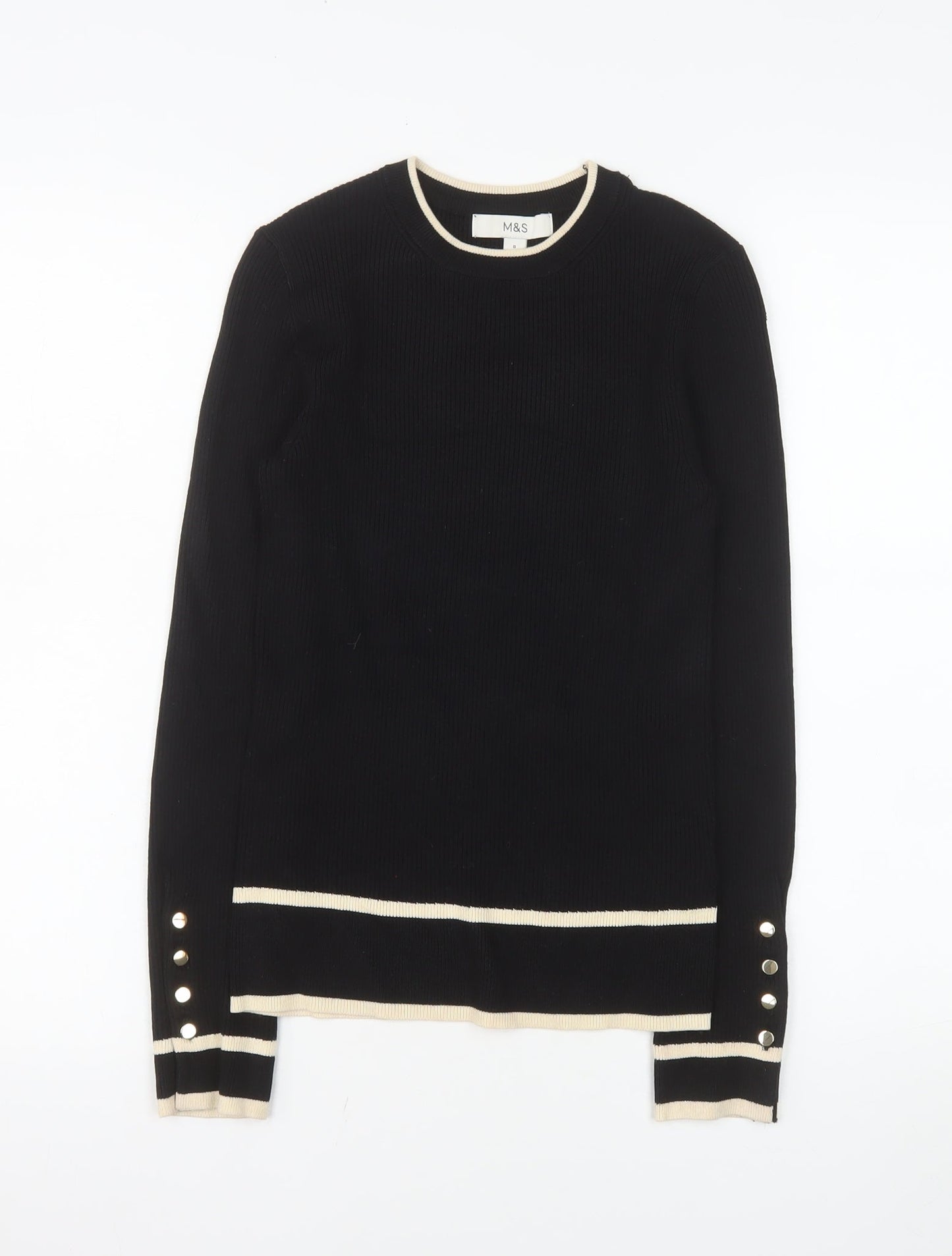 Marks and Spencer Women's Black Crew Neck Knit Jumper Size 8