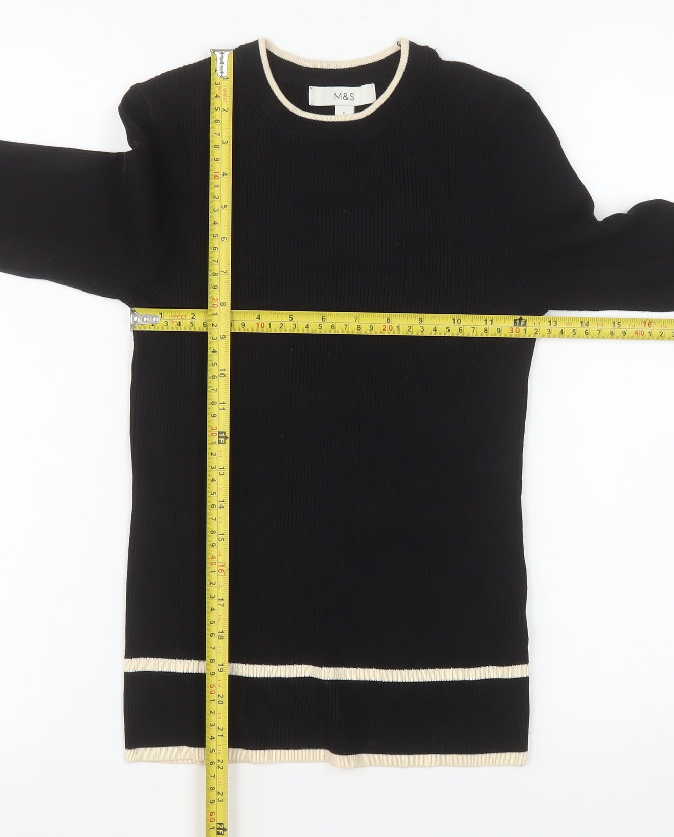 Marks and Spencer Women's Black Crew Neck Knit Jumper Size 8