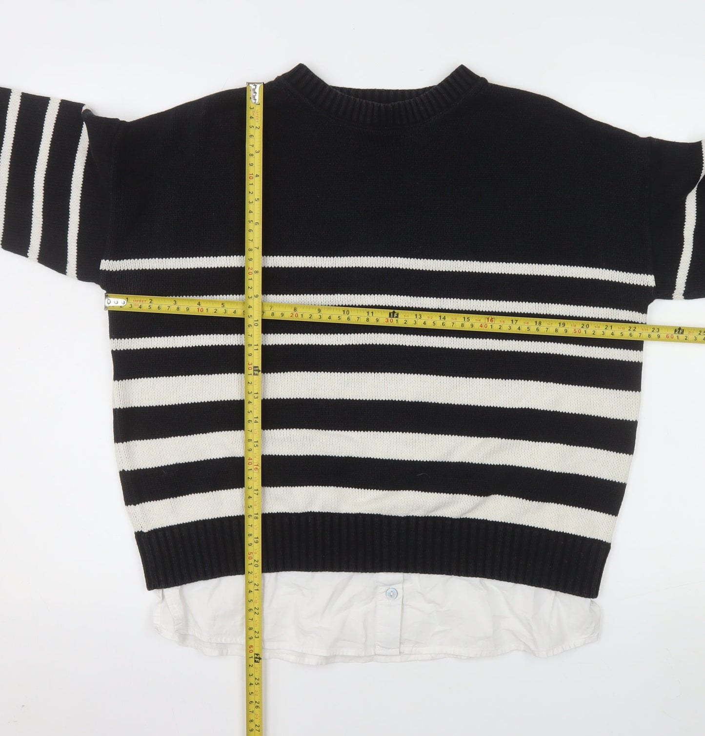 Nutmeg Womens Black Stripe Crew Neck Knit Jumper Size 12