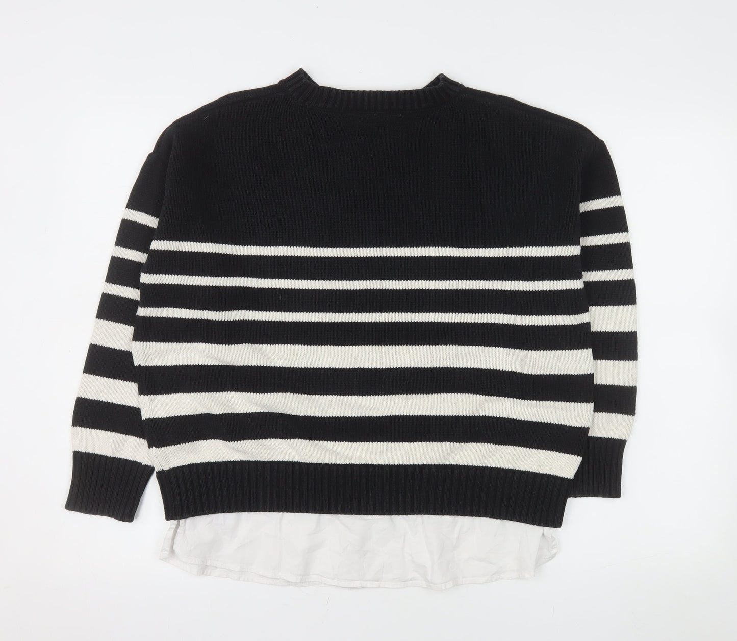 Nutmeg Womens Black Stripe Crew Neck Knit Jumper Size 12