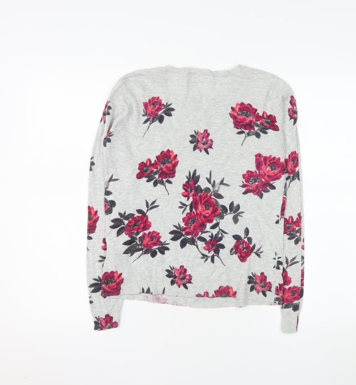 Oasis Women’s Grey Floral Cotton Crew Neck Pullover Jumper Size S