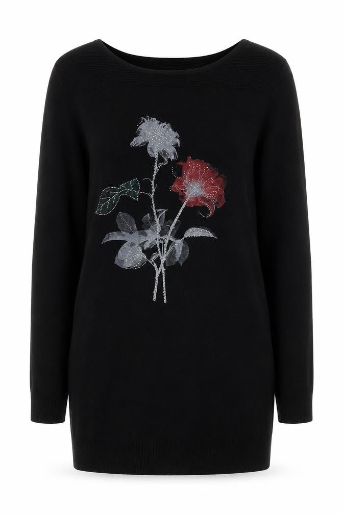 Roman Women Black Floral Sequin Pullover Jumper Size 16