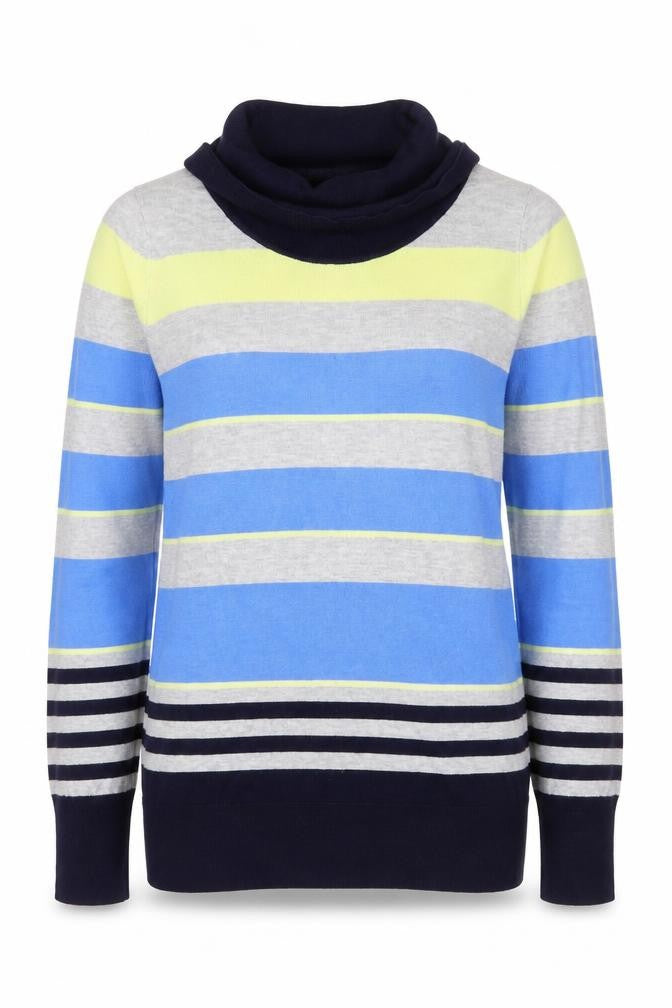 Marks & Spencer Women’s Blue Mix Striped Roll Neck Jumper Size 16